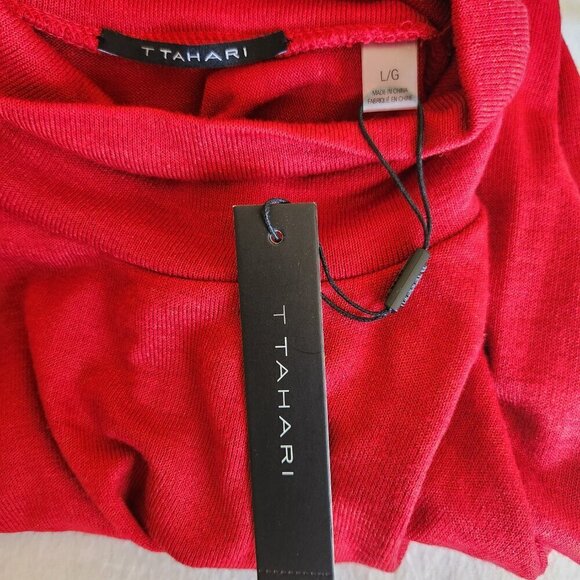 NWT  T-Tahari Women's Size Large Red Mock Neck Long Sleeve Vented Sweater Casual - Picture 15 of 16